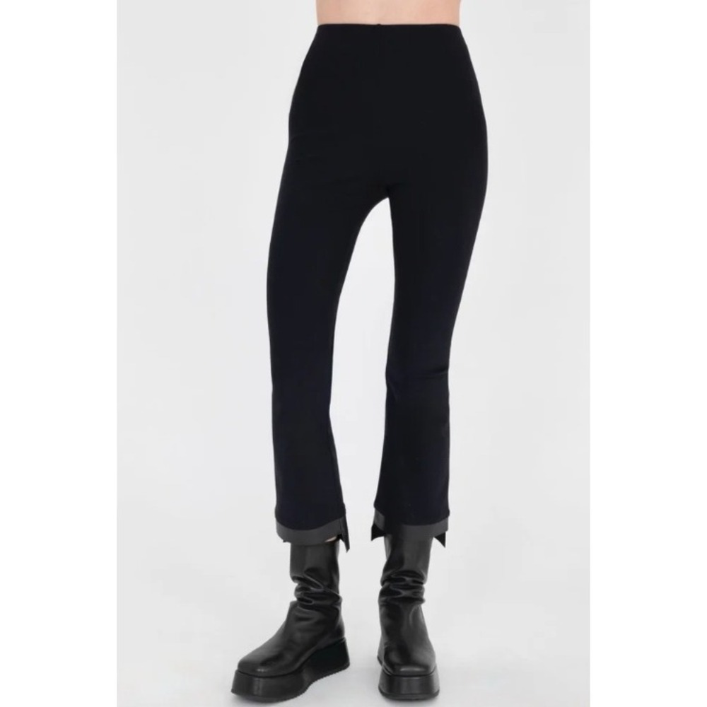 Elaine Kim Olga Leather Step Hem Cropped Flare Tech Stretch Leggings Size XL